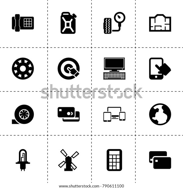 Technology icons. vector collection filled\
technology icons. includes symbols such as windmill, credit card,\
bearing, turbo. use for web, mobile and ui\
design.