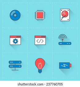 Technology icons. Vector icon set in flat design style. For web site design and mobile apps