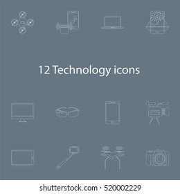 technology icons vector set in outline style