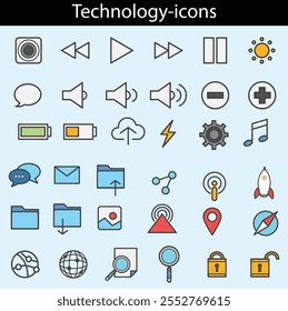 technology icons: web development, strategy, optimization