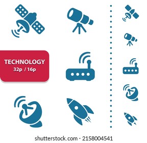 Techniksymbole. Wi-Fi, Wireless, Astronomie-Symbolsatz