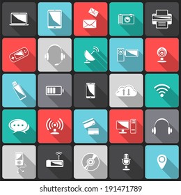 Technology icons.Flat icons with shadow.