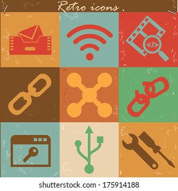 Technology icons,Vintage version,vector