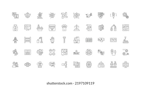 Technology ideas, linear icons, line signs set, vector collection