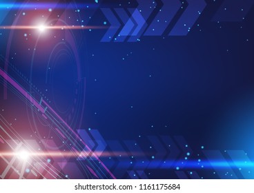 Technology illustration, arrows and digital number with futuristic circle on dark background