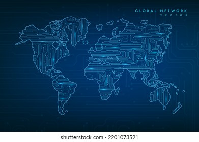 Technology image of globe. Abstract circuit board background. Background with connecting dots and lines. Graphic concept for your design
