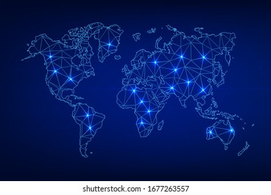 Technology image of globe. Abstract polygonal shapes. Background with connecting dots and lines. Graphic concept for your design