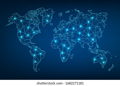 Technology image of globe. Abstract polygonal shapes. Background with connecting dots and lines. Graphic concept for your design