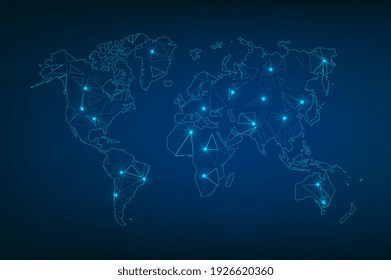 Technology image of globe. Abstract polygonal shapes. Background with connecting dots and lines. Graphic concept for your design