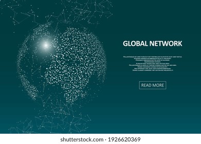Imagen tecnológica del globo. Resumen del espacio poligonal. Concepto gráfico de red global. Concepto gráfico para su diseño