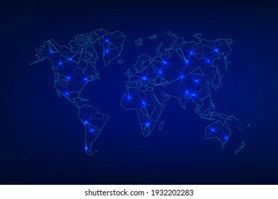 Technology image of globe. Abstract polygonal shapes. Background with connecting dots and lines. Graphic concept for your design