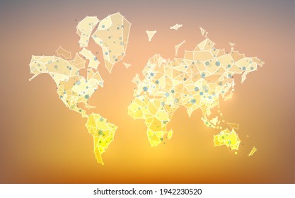 Technology image of globe. Abstract polygonal shapes. Background with connecting dots and lines. Graphic concept for your design