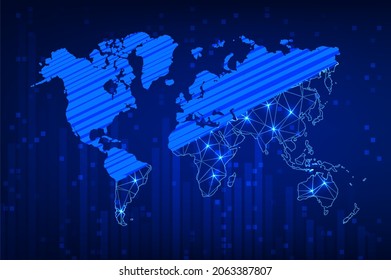 Technology image of globe. Abstract polygonal shapes. Background with connecting dots and lines. Graphic concept for your design