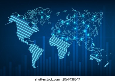 Technology image of globe. Abstract polygonal shapes. Background with connecting dots and lines. Graphic concept for your design