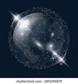 Technology image of globe. Point and curve constructed the sphere. The concept illustration 