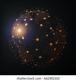 Technology image of globe. Points and curves constructed the sphere. Graphic concept for your design