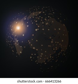 Technology image of globe. Points and curves constructed the sphere. Graphic concept for your design