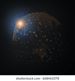 Technology image of globe. Points and curves constructed the sphere. Graphic concept for your design