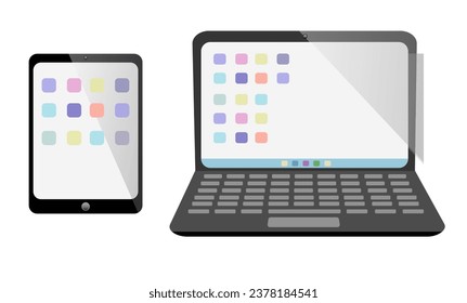 Technology image icons. Simple tablet and computer laptop vector illustrations.
