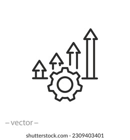 technology improvement icon, growing development, rising progress, thin line symbol - editable stroke vector illustration