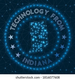 Technology From Indiana. Futuristic geometric badge of the us state. Technological concept. Round Indiana logo. Vector illustration.