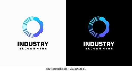 Technology industry gear shape vector logo design with modern, simple, clean and abstract style. Icon for business, industry, technology and personal branding.