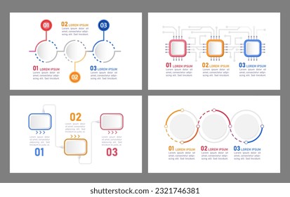 Technology and industry geometric infographic chart design template set. Abstract infochart kit with copy space. Instructional graphics with 3 step sequence. Visual data presentation