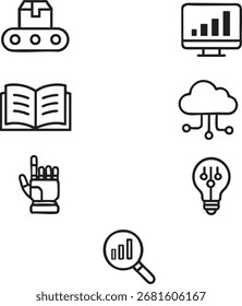 Conjunto de Ícones da Tecnologia e da Indústria - Automação, Computação em Nuvem, Análise de Dados, Inovação, Fabricação