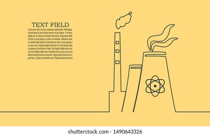 Technology, industry and science. Atom station icon. Horizontal thin line style web banner