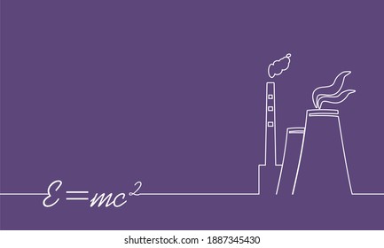 Technology, industry and science. Atom station icon. Horizontal thin line style web banner