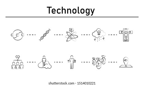 Technology Infographic 10 icon concept. Time zones, gene, atom icons