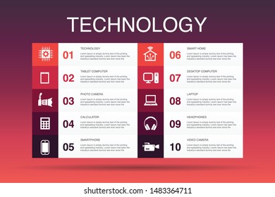 Technology Infographic 10 option template.smart home, photo camera, tablet computer, smartphone simple icons Technology Infographic 10 option template.smart home, photo camera, tablet computer, smartphone simple icons