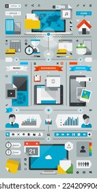 Technology infographic background with colorful flat style vector icons