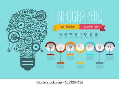 Technology Infographic Design with Bulb Made from Cogs and Vector Icons