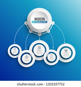 Technology infographic template with 3D paper label, integrated circles. Business concept with 5 options. For content, diagram, flowchart, steps, parts, timeline infographics, workflow layout, chart