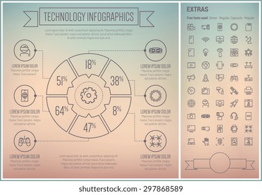 Technology infographic template and elements. The template includes the following set of icons - fax machine, game controller, gadget, wifi, television, gear, antenna and more. Modern minimalistic