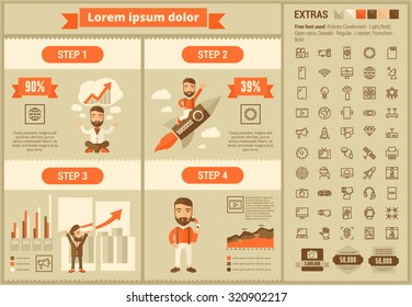 Technology infographic template and elements. The template includes illustrations of hipster men and huge awesome set of thin line icons. Modern minimalistic flat vector design.