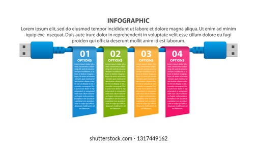 Technology Infographics Template. USB cable. Infographics for business presentations or information banner.