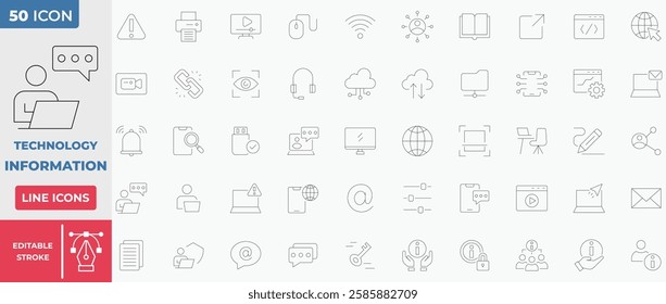 Technology information collection icon set. Editable stroke line. Vector illustration. 