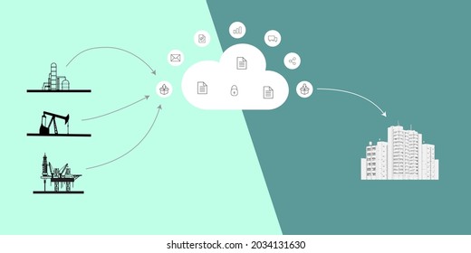 Technology information and digital big data networking in oil and gas industry vector drawing