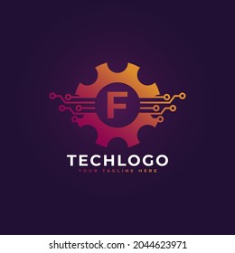 Elemento de plantilla de diseño del logotipo de la letra inicial de la tecnología F.