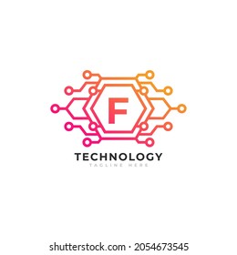 Elemento de plantilla de diseño del logotipo de la letra inicial de tecnología F.