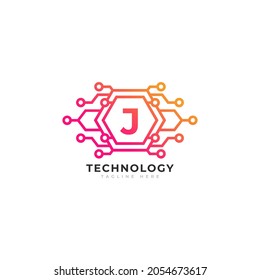 Elemento de plantilla de diseño del logotipo de la carta inicial de tecnología.