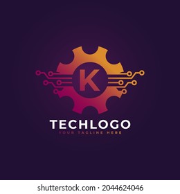 Elemento de plantilla de diseño del logotipo K de la letra inicial de la tecnología.