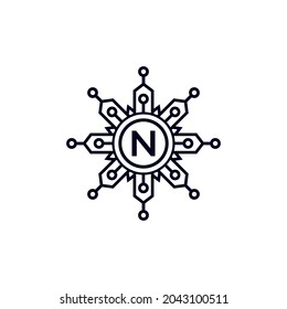 Technology Initial Letter N Circle Logo Design Template Element.