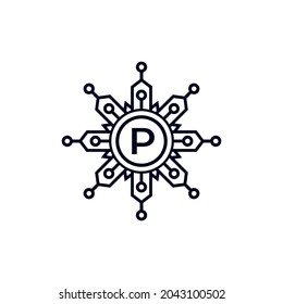 Technology Initial Letter P Circle Logo Design Template Element.