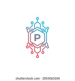Technology Initial Letter P Logo Design Template Element.