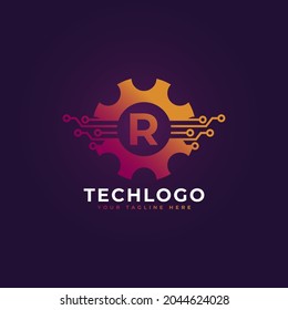Technology Initial Letter R Gear Logo Design Template Element.