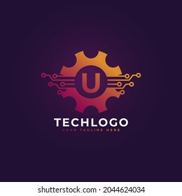 Technology Initial Letter U Gear Logo Design Template Element.