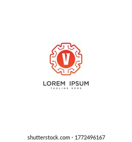 Technology initial Letter V gear Logo design template